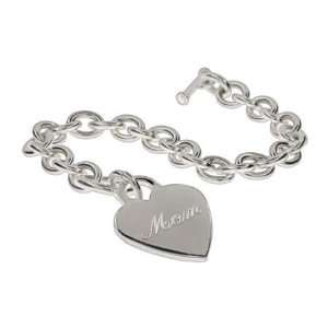 Engravable Sterling Silver Heart Tag Bracelet Length 8 inches (Lengths 