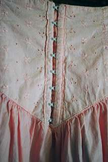 pink EYELET CORSET high waist vintage 80s ruffle country boho PRAIRIE 
