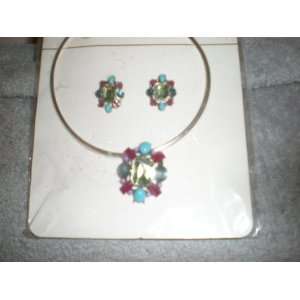   jewelry multi color stone earring and necklace set 