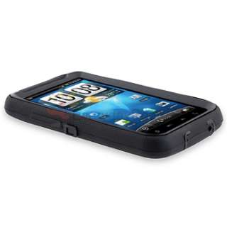 BLACK DOUBLE LAYER HOLSTER SKIN CASE COVER+LCD PROTECTOR FOR HTC 