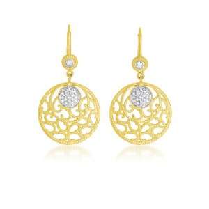   Sterling Silver HOT & TRENDY FILIGREE TWO TONERound EURO WIRE EARRINGS