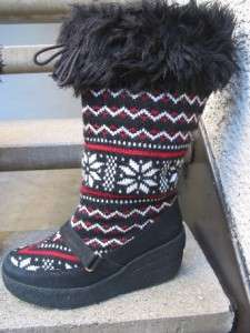 JUICY COUTURE RED WHITE BLACK WEDGE WINTER SWEATER BOOTS 9  