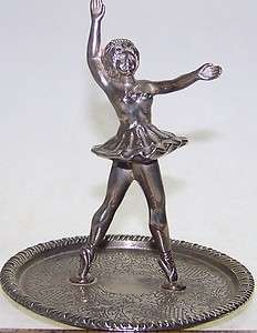 Vintage Ballerina EP Zinc Alloy Silver Ring Holder Figurine  