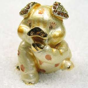  Yellow Shy Cute Pig Crystal Bejeweled Trinket Box 