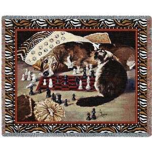   Move Cat & Dog Playing Chess Tapestry Throw Blanket