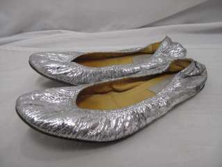 Lanvin Silver Metallic Foil Leather Ballet Flats 37  