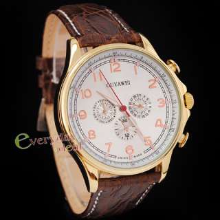 Luxury Mens Leather Automatic 3 Dials Mechancial 6 Hands Week Date 12 