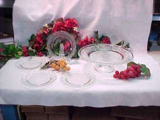 Crystal Cake Plate with 4 serving plates Trellis  