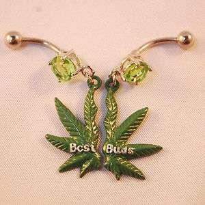  pot marijuana leaf navel green weed cz best buds budz set pair 420