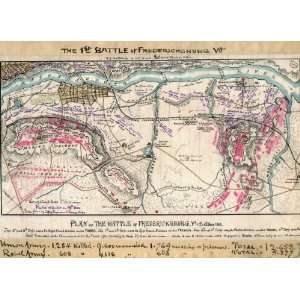 Civil War Map Plan of the Battle of Fredericksburg. 