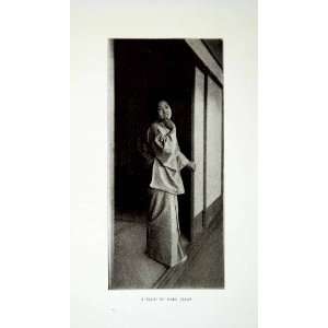  1922 Print Maid Of Fair Japan Onna Woman Kimono Yukata 