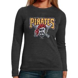  Pittsburgh Pirates Ladies Black Distressed Logo Triblend 