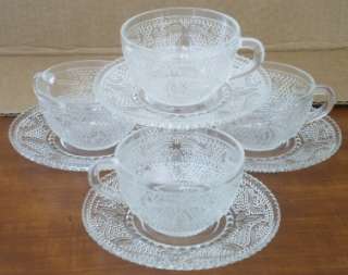 Federal Glass Heritage Pattern Cup and Saucer Set of 4  