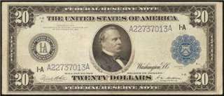 LARGE 1914 $20 DOLLAR BILL FEDERAL RESERVE NOTE BOSTON Fr 967 VERY 