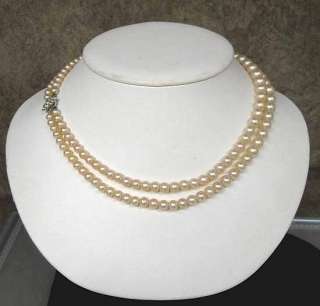   Vintage Double Strand Faux Pearl Choker Necklace Signed MARVELLA