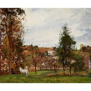  Oil Painting Landscape with a White Horse in a Meadow, L 