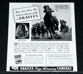   OLD MAGAZINE PRINT AD, GRAFLEX, SPEED GRAPHIC, CAMERAS, HORSE RACING