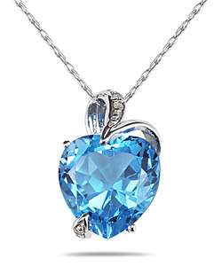 14k Gold Blue Topaz Diamond Accent Heart Necklace  