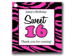 Sweet 16 Birthday Party Favors Tags Pink Zebra Print  