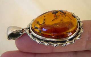  CHERRY AMBER & STERLING SILVER LILY or MODERN HANDMADE PENDANT  