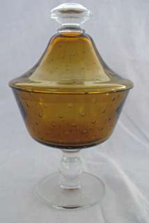 Amber Glass w/ Bubbles Tall Compote Candy Dish Crystal ~ Finial, Base 