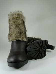 New Womens Brown/Tan Faux Fur Cuff Ankle High Heel Boots Sz 9 #F52 