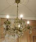 Vintage Antique Bronze Brass Crystal Chandelier ceiling fixture