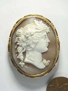 ANTIQUE NATURAL CARVED SHELL CAMEO BACCHANTE MEMENTO LOCKET PIN BROOCH 