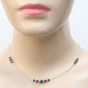 Ruby Emerald Swarovski Crystal, Gemstone Beaded Necklace 925 Silver