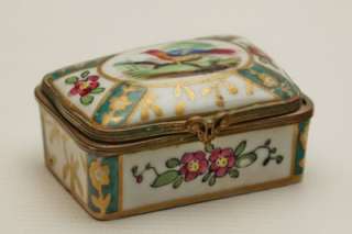   Antique Old Paris French Hand Painted Bird Porcelain Trinket Snuff Box