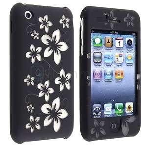 Black FLOWER HARD COVER Case Skin PROTECTOR Accessory For Apple IPHONE 