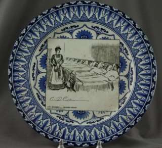   Doulton 1901 Blue & White Flow Blue Gibson Girl Art Nurse Plate  