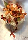   Bridal Bouquet Flowers Bride Silk Dusty Burnt Orange Copper Fall