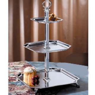 SILVER PLATED 3 TIER CAKE STAND CENTERPIECE SERVER TRAY  