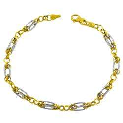 14k Two tone Gold Polished Cable/ Rolo Link Bracelet  