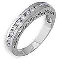 14k White Gold Overlay Stackable Cubic Zirconia Gallery Band Was 