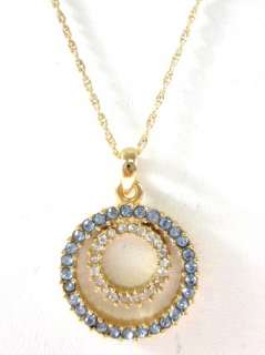 NEW DESIGNER Gold Tone Blue White Crystal Necklace  