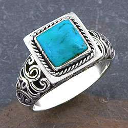Sterling Silver Motif Turquoise Ring (Indonesia)  