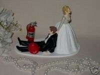 Fireman Humorous Bride and Groom Wedding Cake Topper  