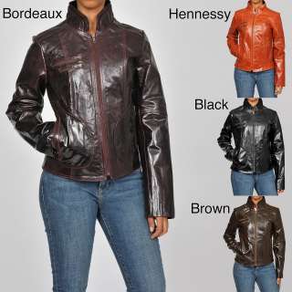 Knoles & Carter Womens Leather Double Collar Scuba Jacket   