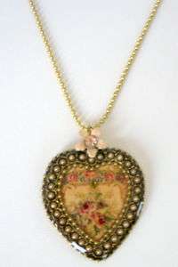 Michal Negrin Beige Cameo Crystal Heart Necklace Chain 18 Inches Long 