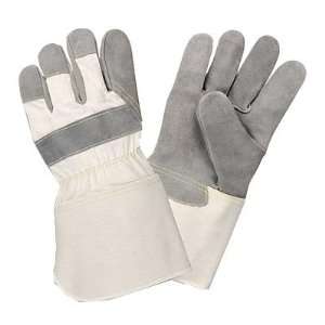 White Canvas Side Split Leather Palm, 4 Gauntlet Cuff Gloves (QTY/12 