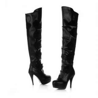 Black Beige White Over Knee High Heels Platform Boots US Size 4 5 6 7 