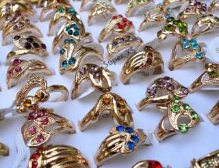New wholesale jewelry lots 30pcs rhinestone gold Plated Rings free 