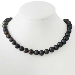10 11mm Genuine Freshwater Cultured Black Pearls 17 Necklace w/ 1.5 
