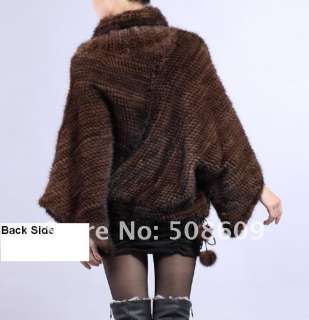 NEW Knitted MINK Fur Coat Jacket Pullover cape Poncho Spring sexy top 