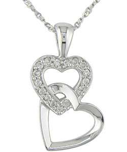 10k White Gold Diamond Double heart Necklace  