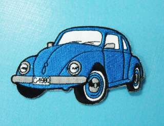 IRON PATCH VW BEETLE CLASSIC CAR BLUE 002 3.5  
