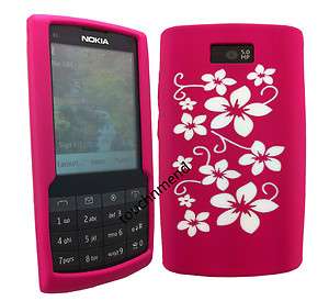 PiNK WITH WHiTE FLOWER SiLiCONE CASE COVER SKiN FOR NOKIA X3 02  