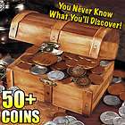 50 PLUS UNSEARHED AMERICAN COINS IN WOODEN CHEST SILVER DIMES COPPER 